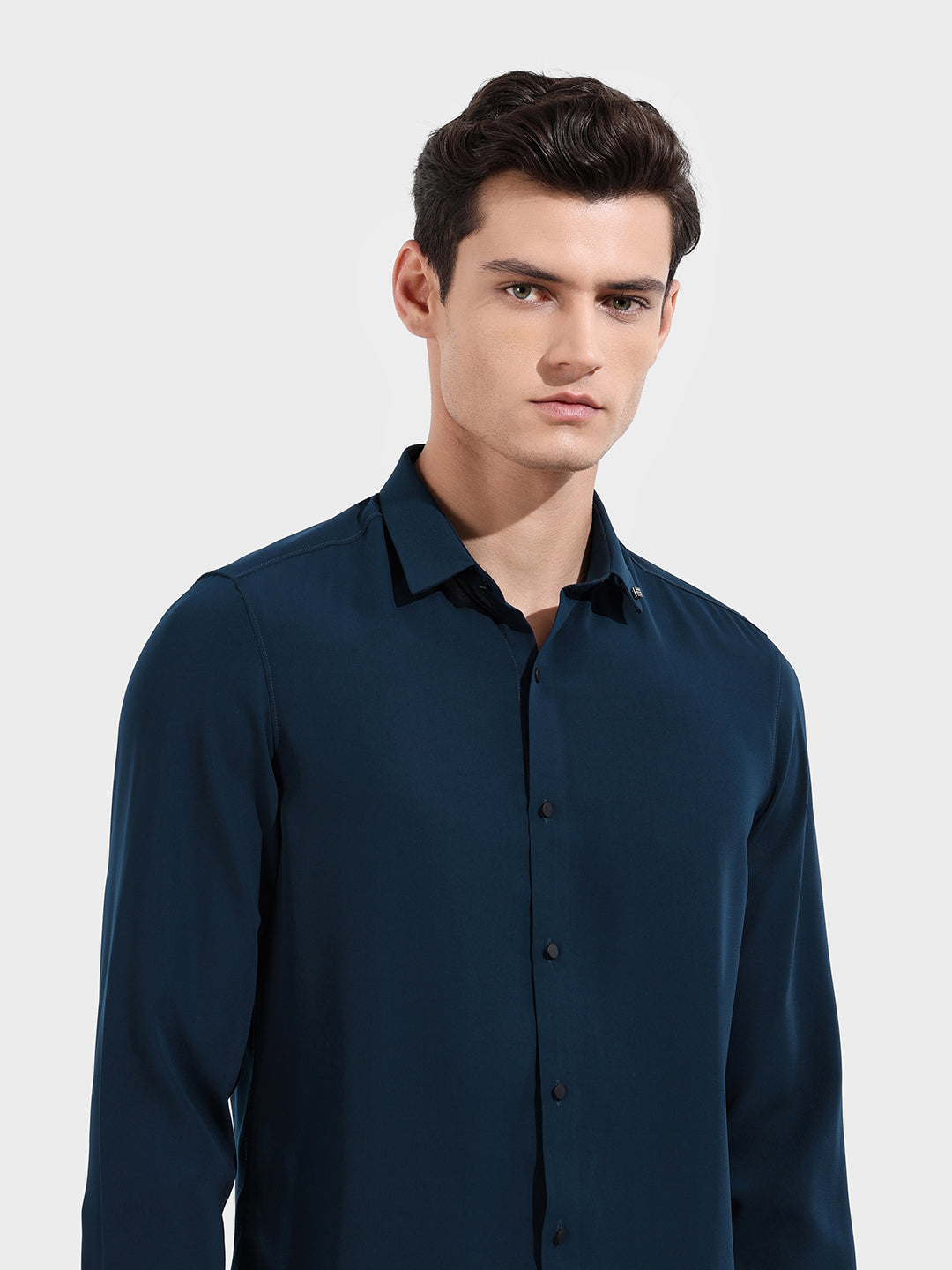 Men's Teal Slim Fit Party Wear Solid Shirt