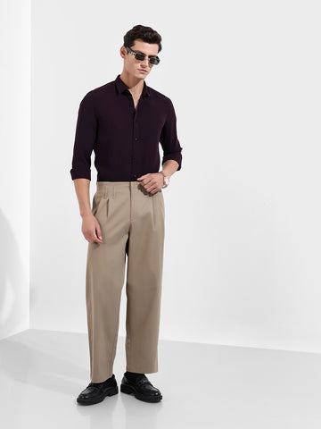 Men's Purple Slim Fit Party Wear Solid Shirt