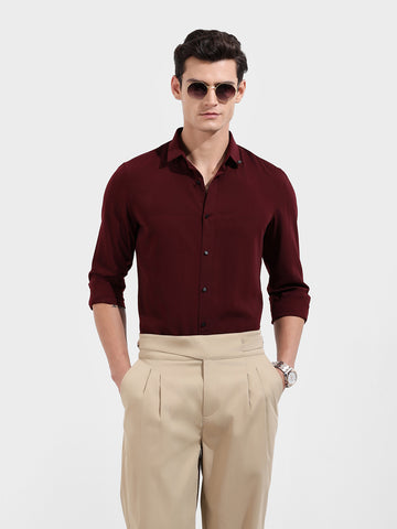 Men's Red Slim Fit Party Wear Solid Shirt