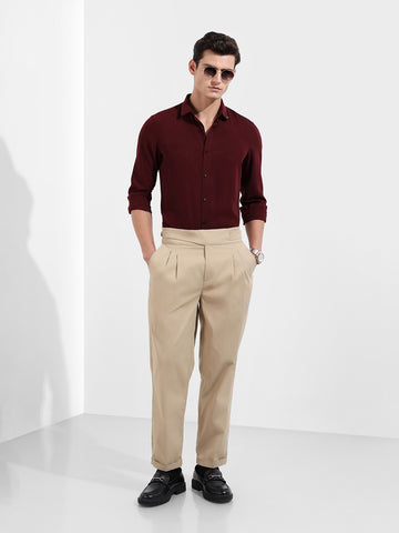 Men's Red Slim Fit Party Wear Solid Shirt
