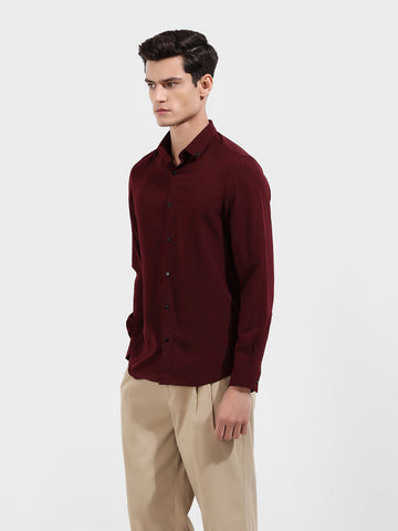 Men's Red Slim Fit Party Wear Solid Shirt
