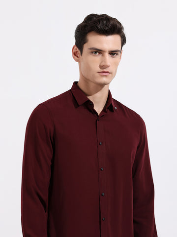 Men's Red Slim Fit Party Wear Solid Shirt