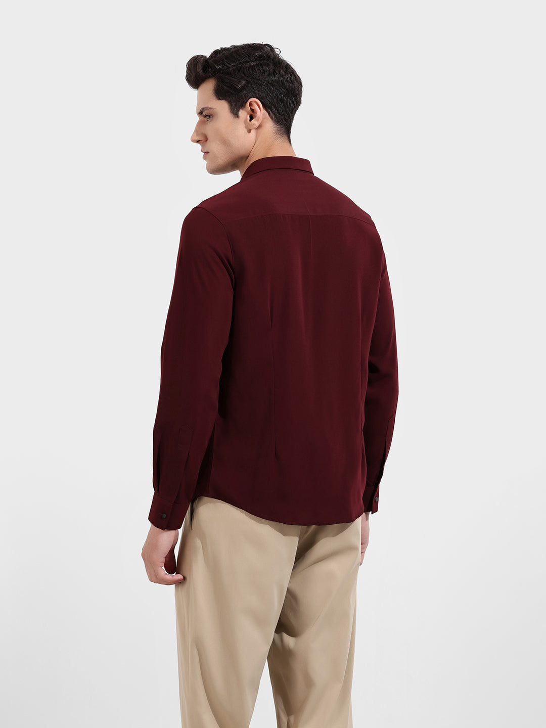 Men's Red Slim Fit Party Wear Solid Shirt