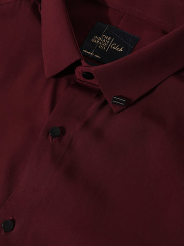 Men's Red Slim Fit Party Wear Solid Shirt