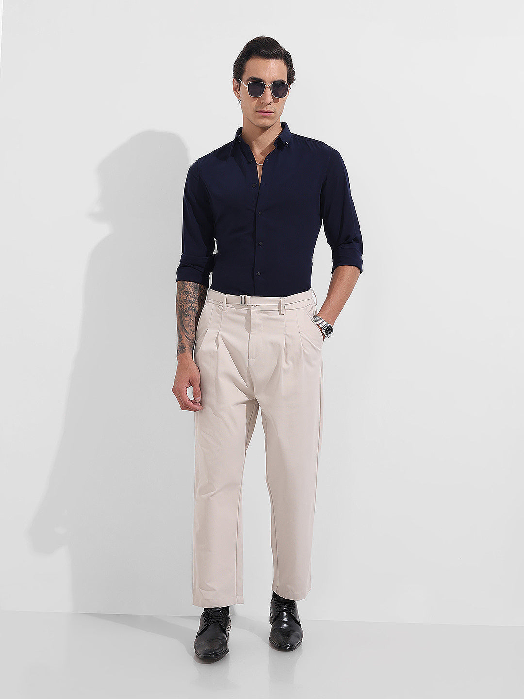 Men's Blue Slim Fit Solid Party Wear Shirt