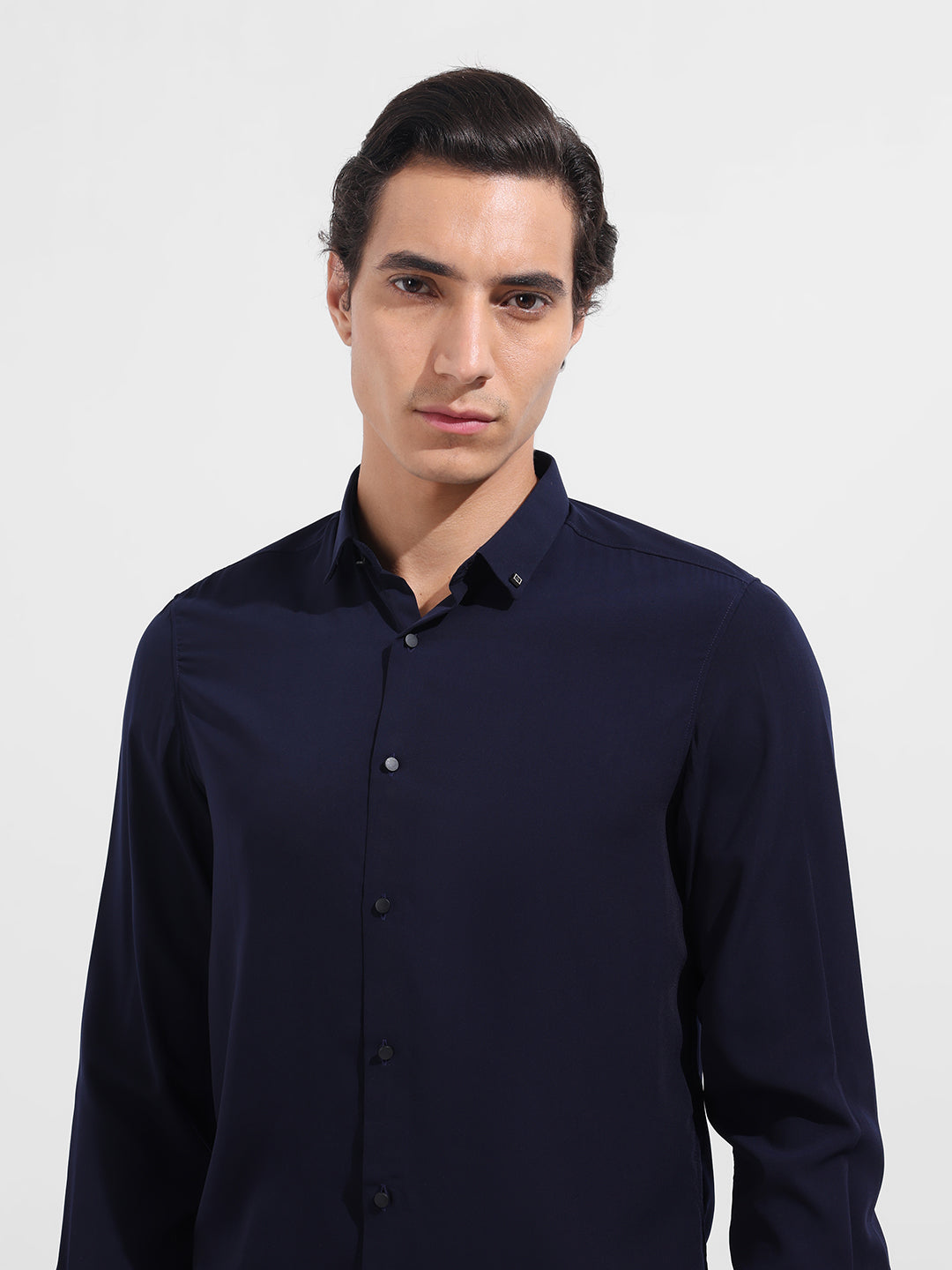Men's Blue Slim Fit Solid Party Wear Shirt