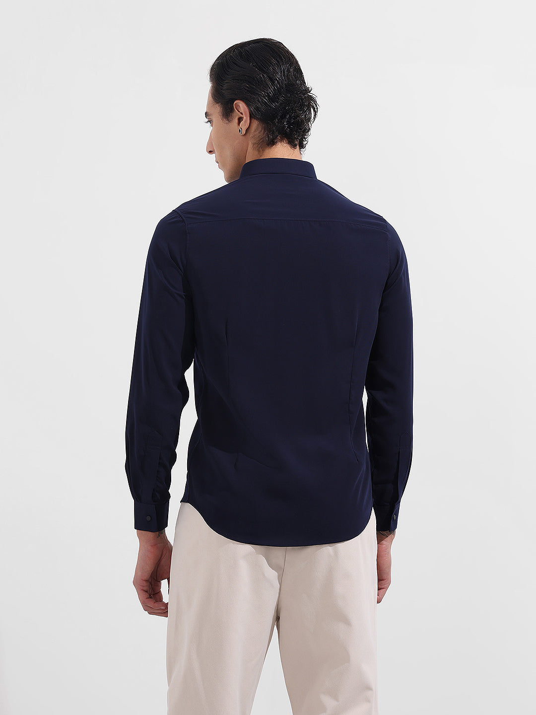 Men's Blue Slim Fit Solid Party Wear Shirt