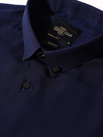 Men's Blue Slim Fit Solid Party Wear Shirt