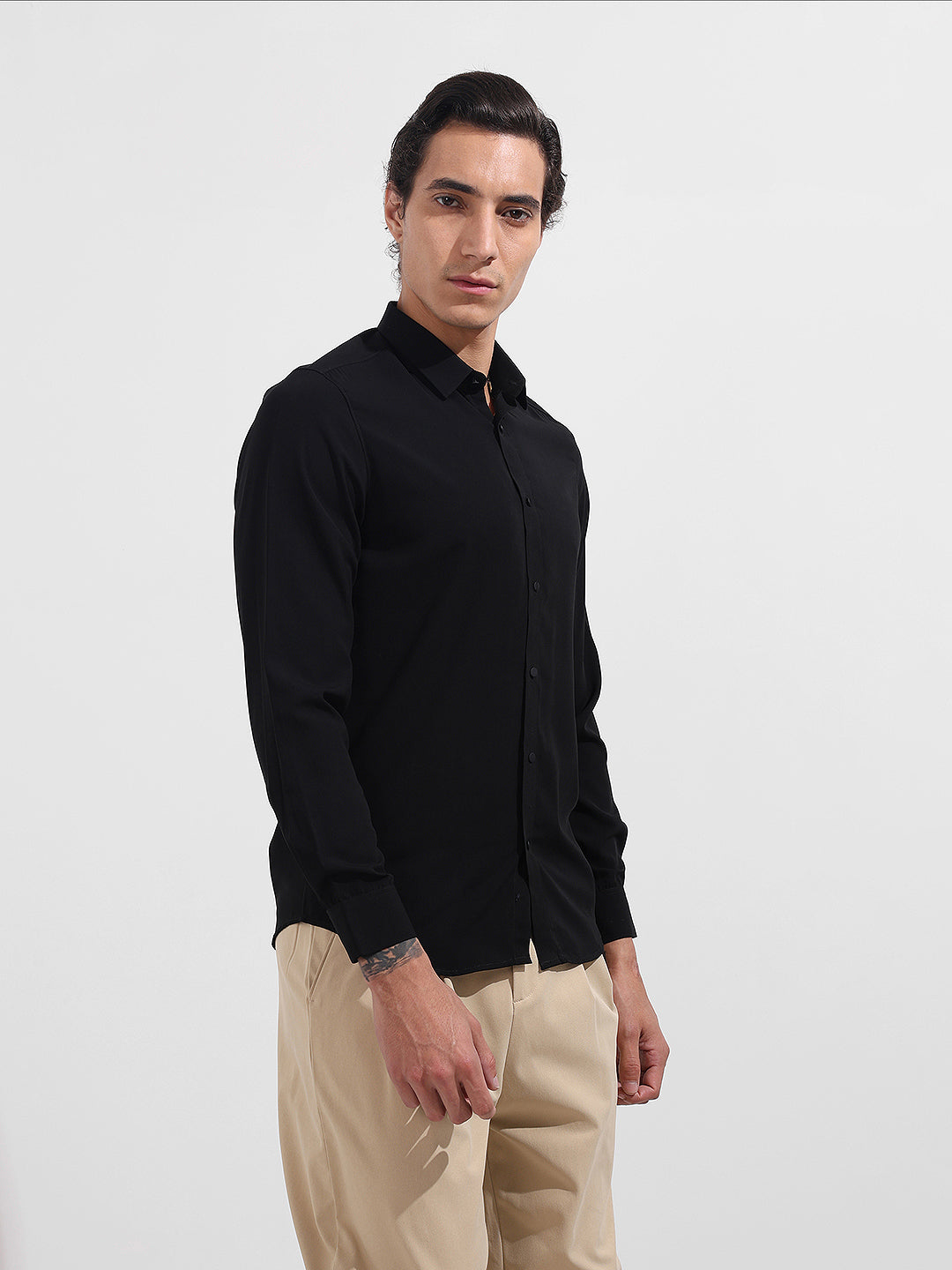 Men's Black Slim Fit Solid Party Wear Shirt