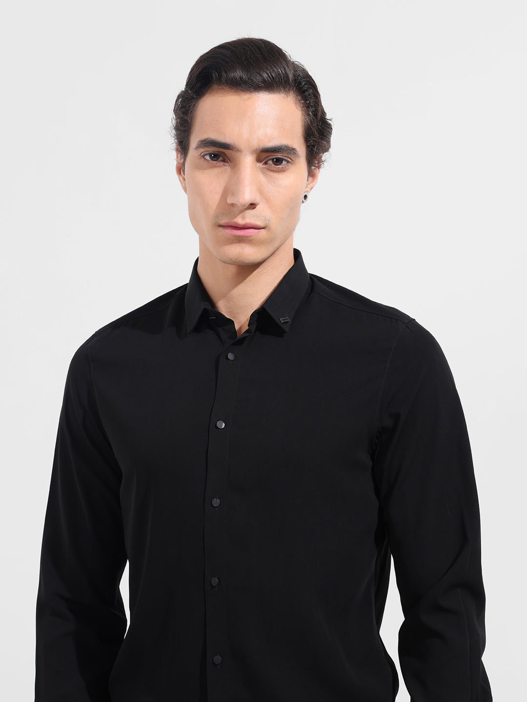 Men's Black Slim Fit Solid Party Wear Shirt