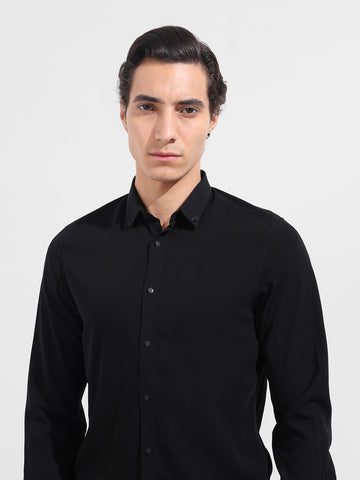 Men's Black Slim Fit Solid Party Wear Shirt