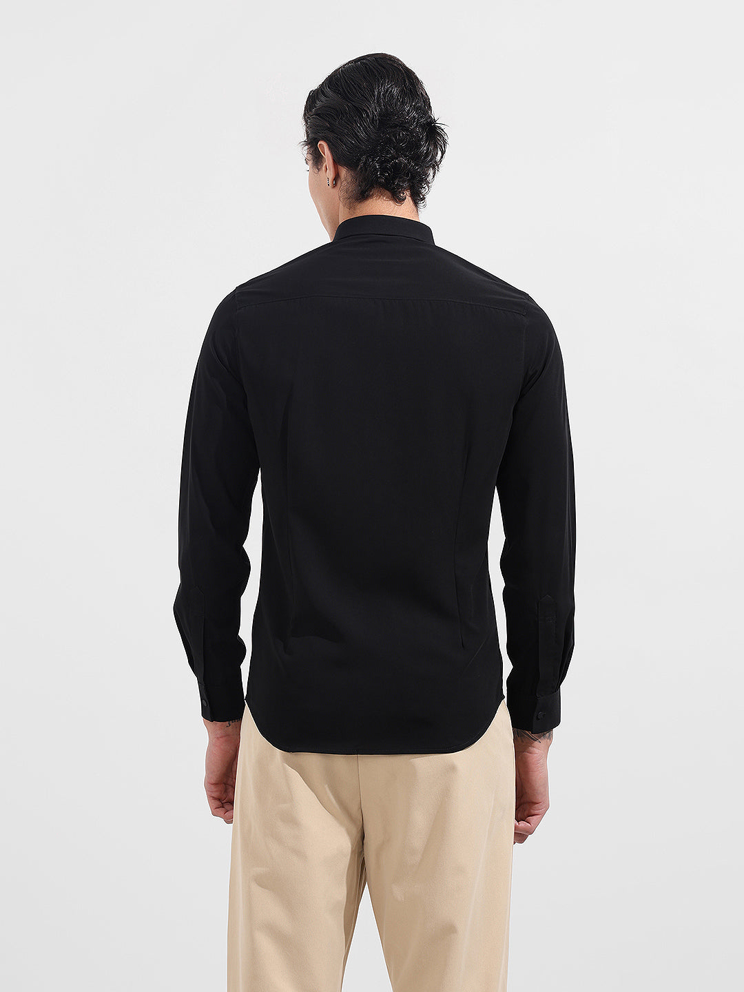 Men's Black Slim Fit Solid Party Wear Shirt