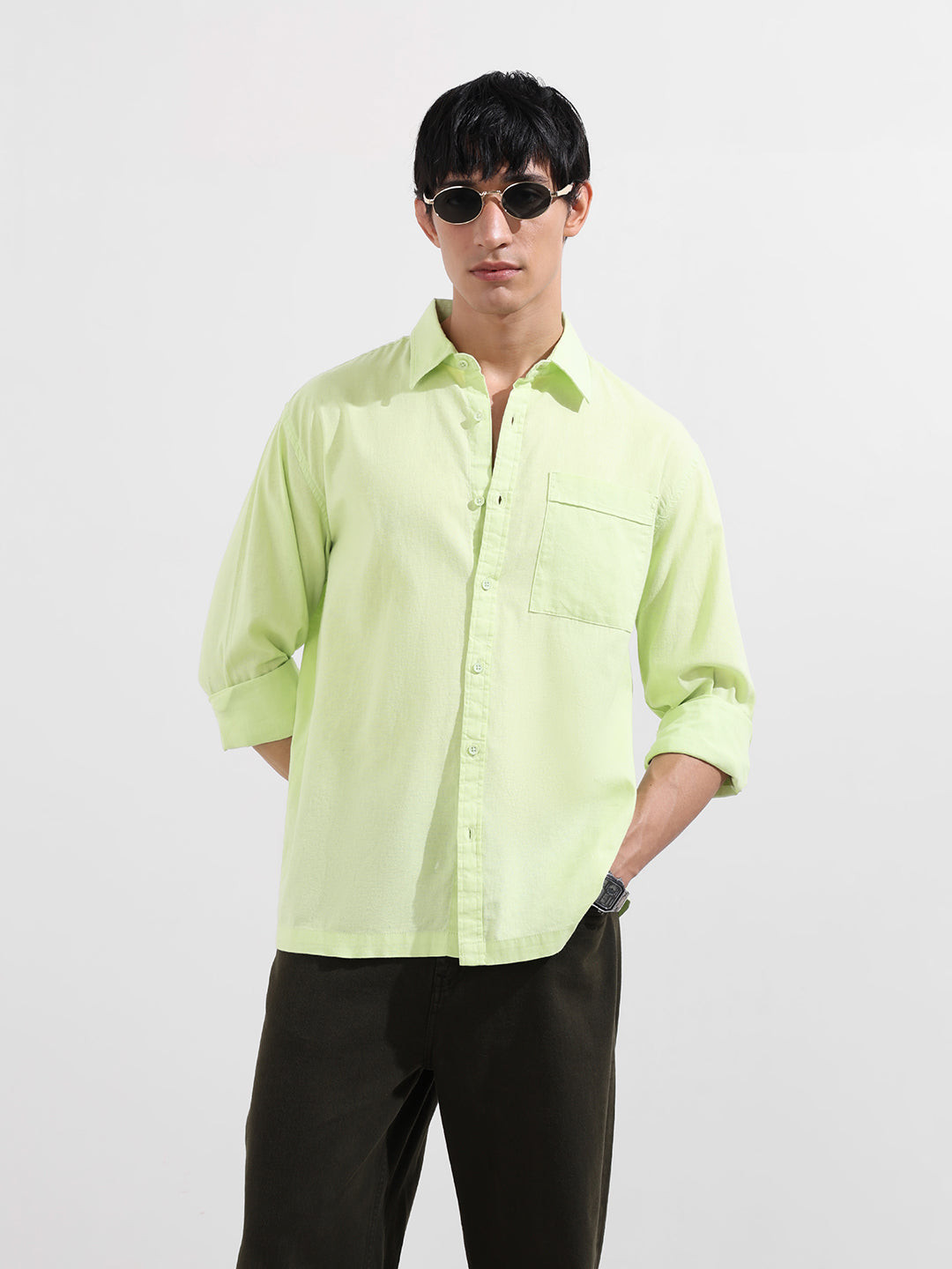 Men's Green Relaxed Fit Casual Shirt