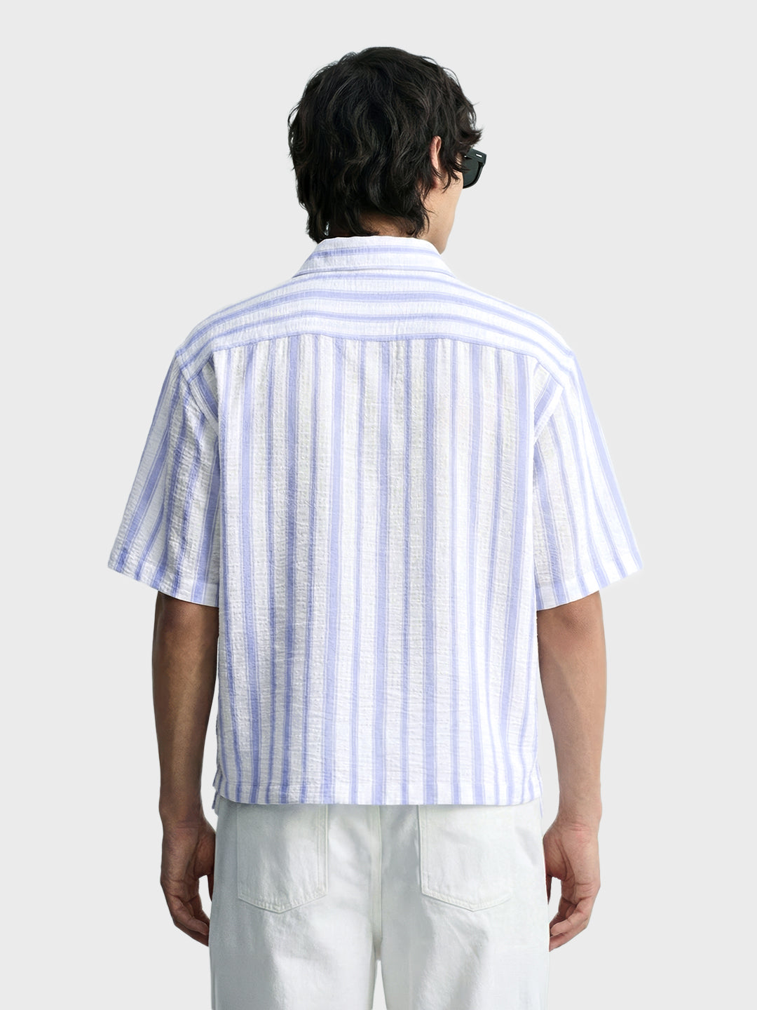 Men's Blue Boxy Fit Striped Resort Shirt