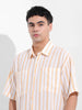 Men's Warm Apricot Boxy Fit Striped Resort Shirt