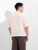 Men's Warm Apricot Boxy Fit Striped Resort Shirt