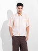 Men's Warm Apricot Boxy Fit Striped Resort Shirt