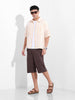 Men's Warm Apricot Boxy Fit Striped Resort Shirt
