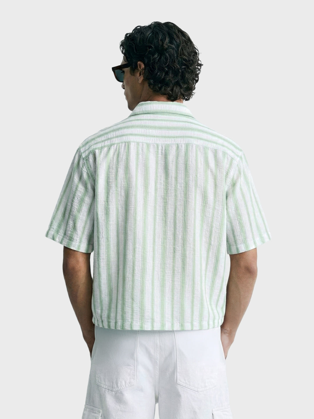Men's Opaline Green Boxy Fit Striped Resort Shirt