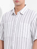 Men's Grey Boxy Fit Striped Resort Shirt