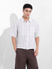 Men's Grey Boxy Fit Striped Resort Shirt