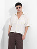 Men's Lemon Green Boxy Fit Striped Resort Shirt