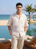 Men's Lemon Green Boxy Fit Striped Resort Shirt
