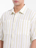 Men's Lemon Green Boxy Fit Striped Resort Shirt
