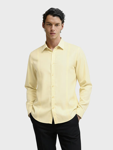 Men's Yellow Slim Fit Party Wear Solid Shirt