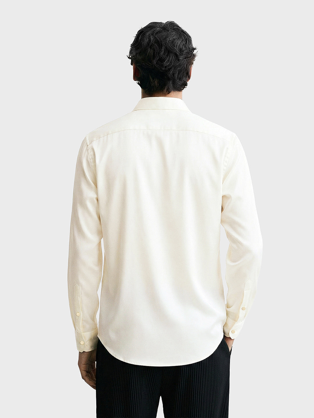 Men's Cream Slim Fit Party Wear Solid Shirt