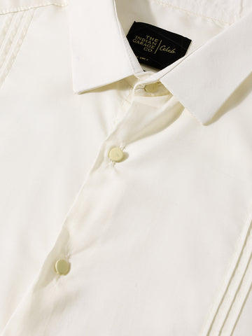 Men's Cream Slim Fit Party Wear Solid Shirt