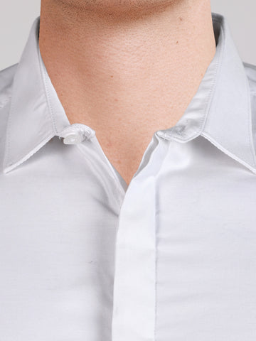 Men's White Slim Fit Embroidered Party Wear Shirts