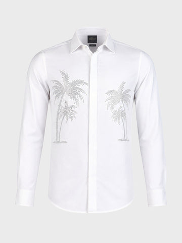 Men's White Slim Fit Embroidered Party Wear Shirts