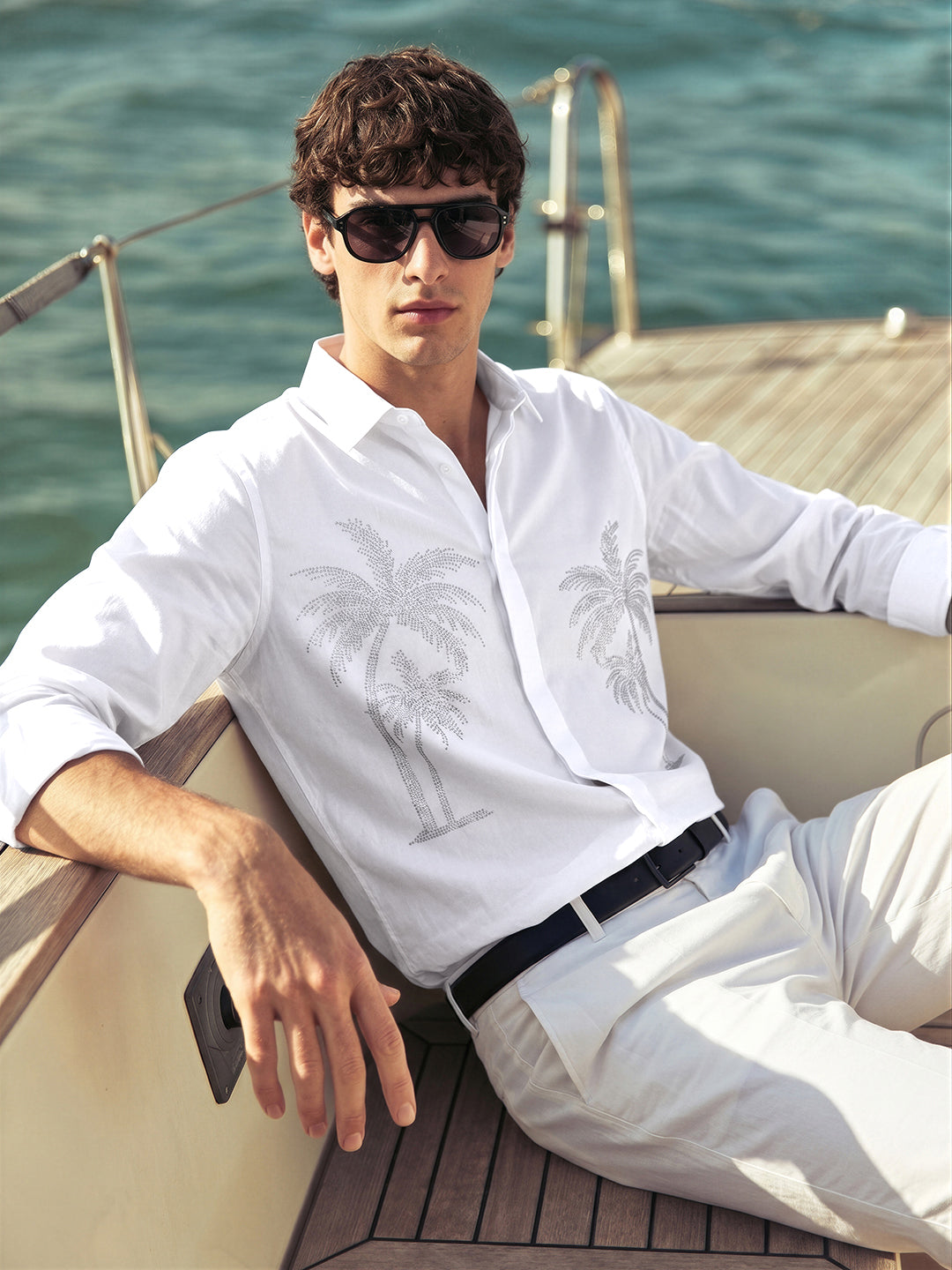 Men's White Slim Fit Embroidered Party Wear Shirts