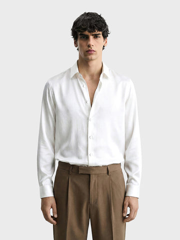 Men's White Slim Fit Party Wear Solid Shirt