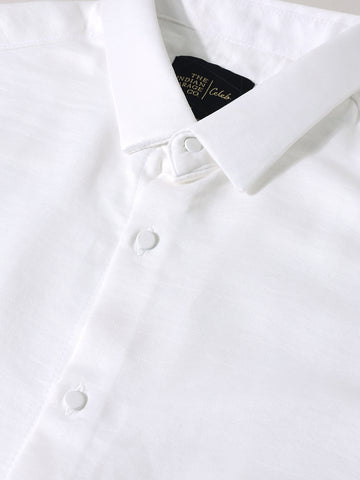 Men's White Slim Fit Party Wear Solid Shirt