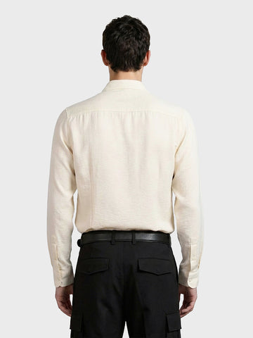 Men's Cream Slim Fit Party Wear Solid Shirt