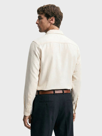 Men's Cream Slim Fit Party Wear Solid Shirt