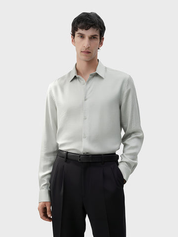 Men's Green Slim Fit Party Wear Solid Shirt