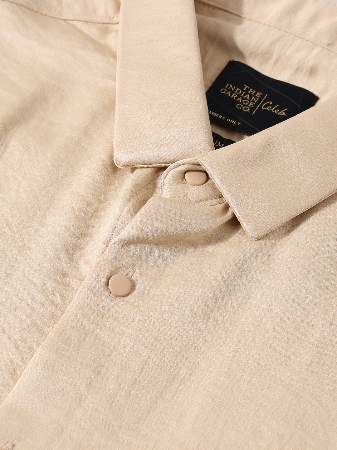 Men's Gold Slim Fit Party Wear Solid Shirt