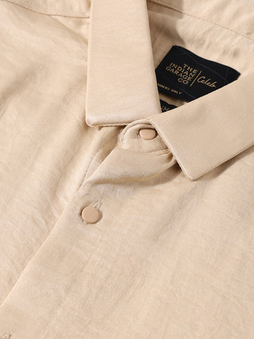 Men's Gold Slim Fit Party Wear Solid Shirt