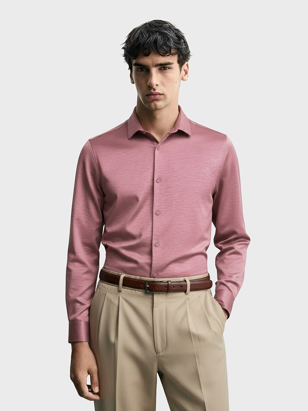 Men's Pink Slim Fit Party Wear Solid Shirt