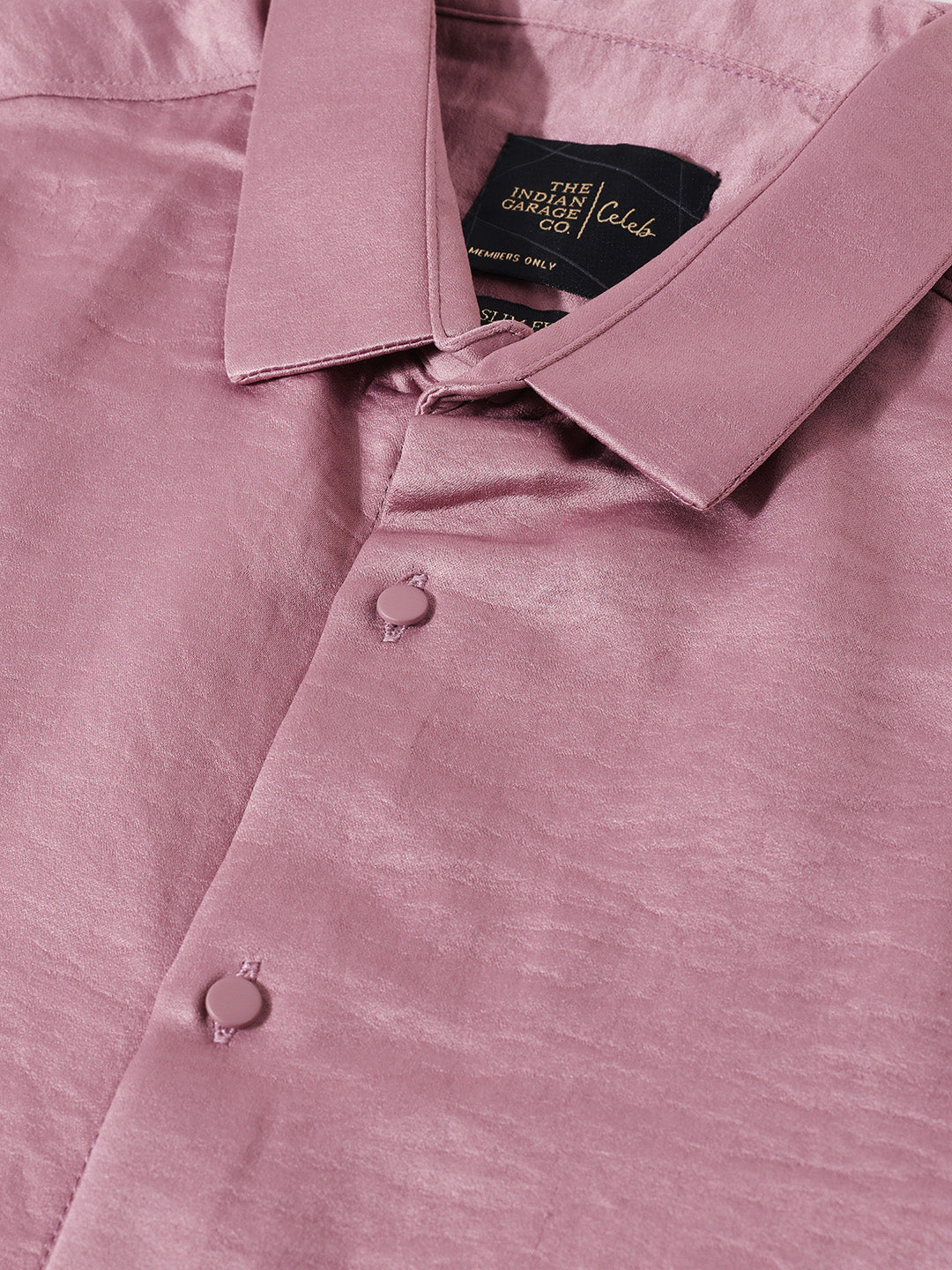 Men's Pink Slim Fit Party Wear Solid Shirt