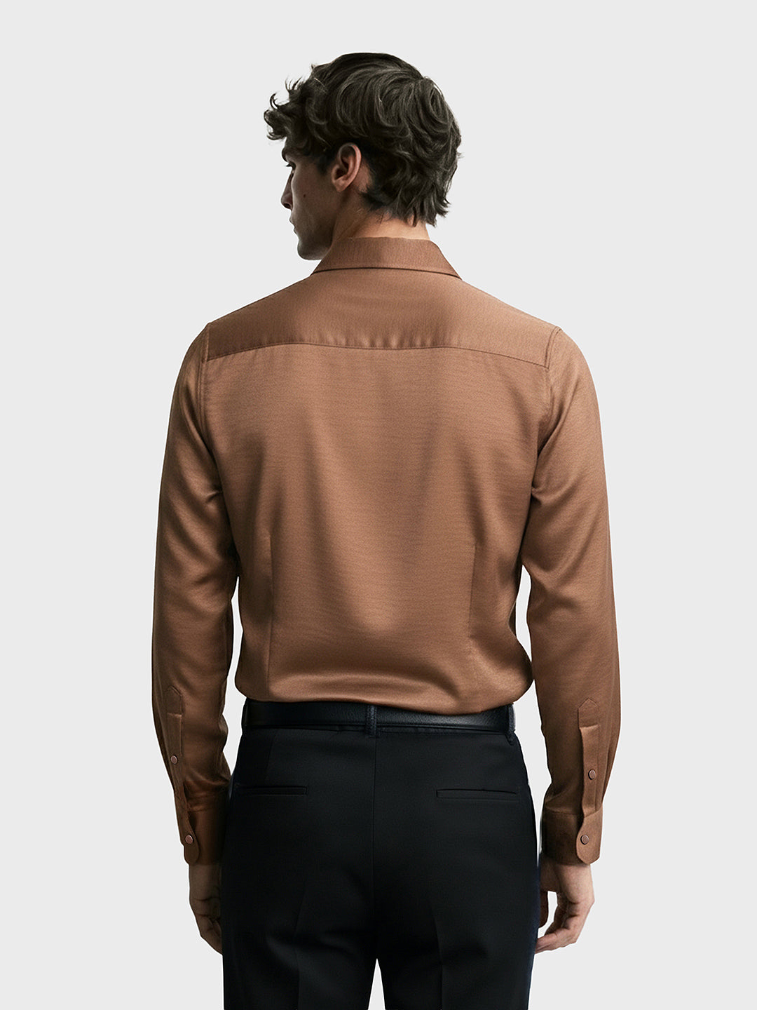 Men's Brown Slim Fit Party Wear Solid Shirt