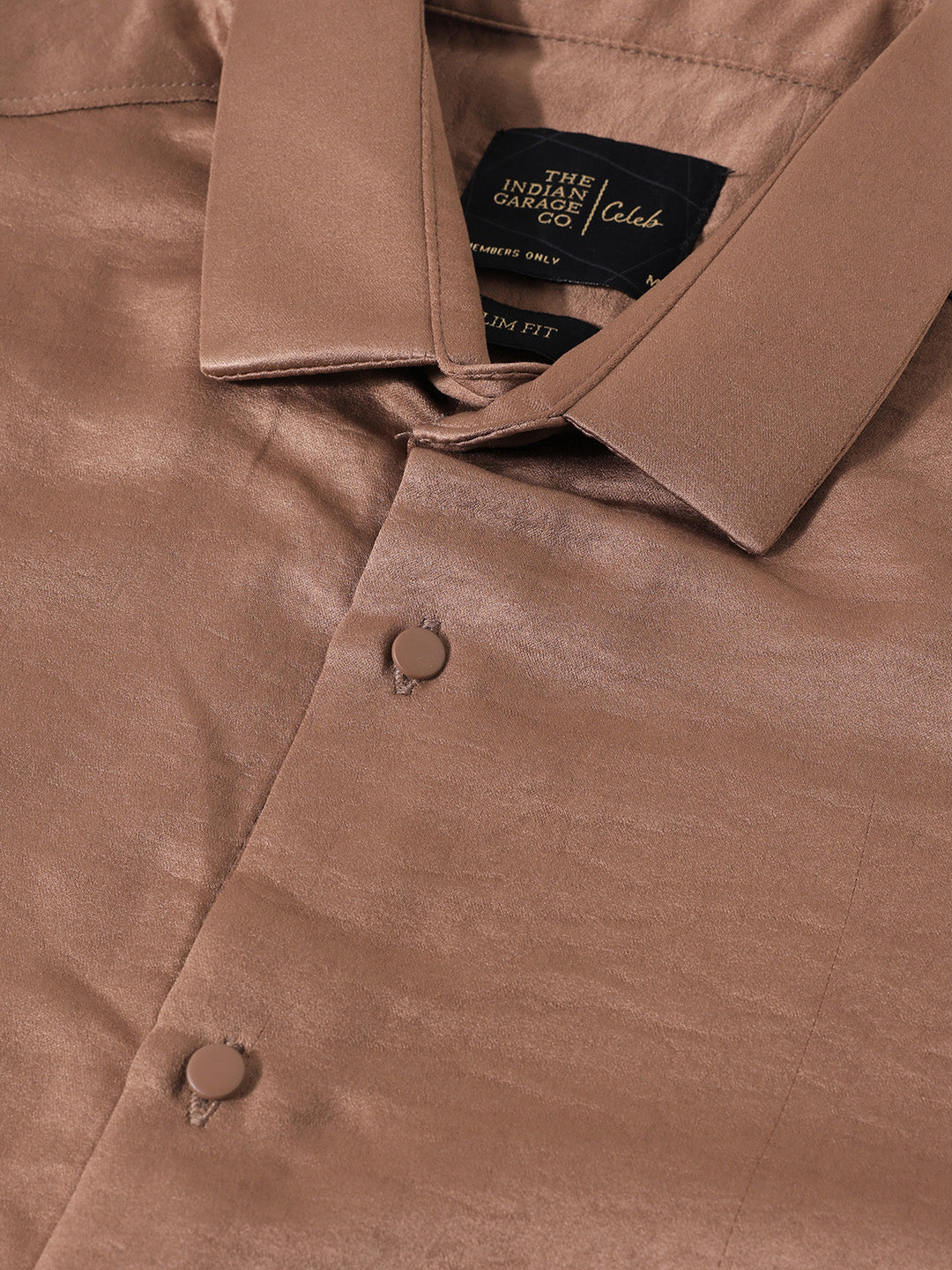 Men's Brown Slim Fit Party Wear Solid Shirt