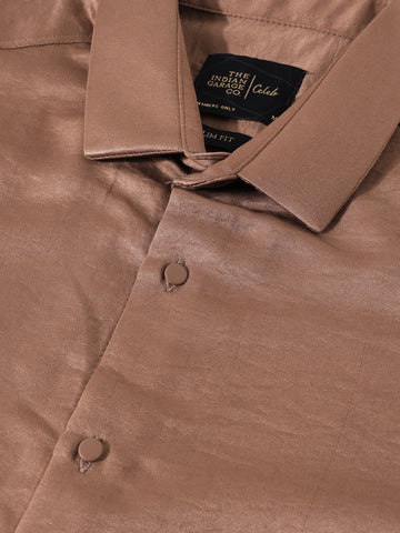 Men's Brown Slim Fit Party Wear Solid Shirt