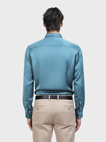 Men's Teal Slim Fit Party Wear Solid Shirt