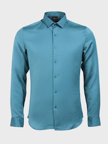 Men's Teal Slim Fit Party Wear Solid Shirt