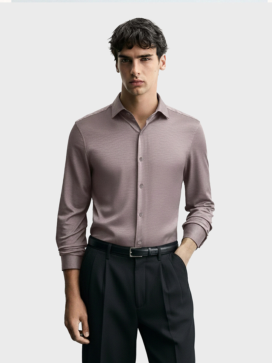 Men's Brown Slim Fit Party Wear Solid Shirt