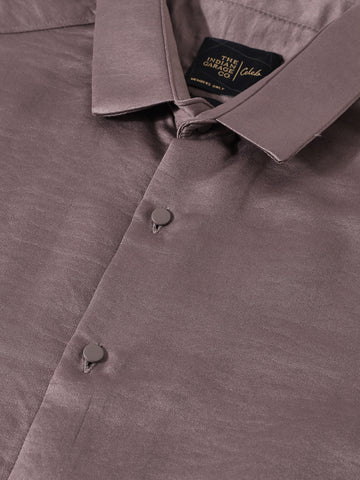 Men's Brown Slim Fit Party Wear Solid Shirt